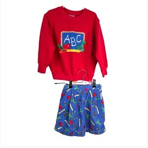 VTG 90s Kellys Kids Matching Set 4/5 Crewneck Corduroy Shorts Back to School ABC